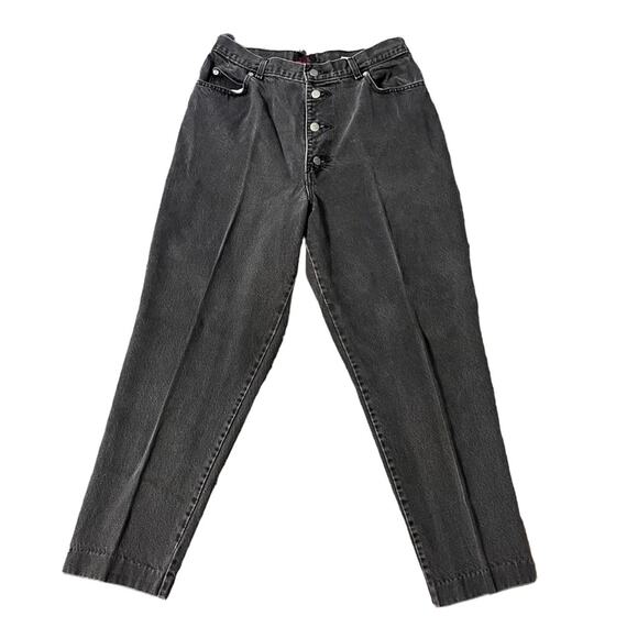 Vtg Sasson Button Fly Tapered Leg Western Grunge Washed Black Ankle Jeans 16 - Picture 1 of 6